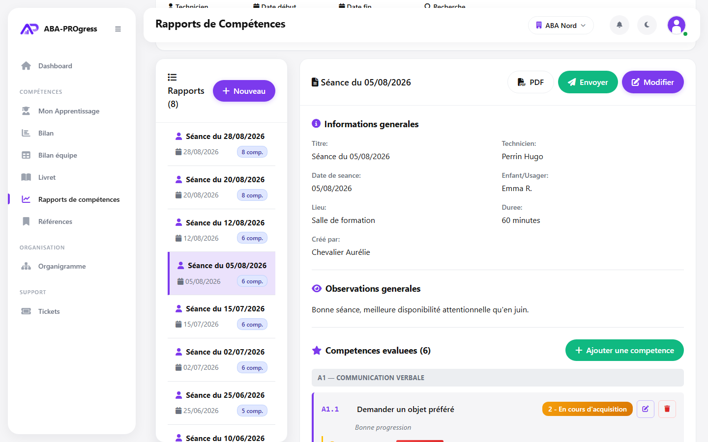 Rapport de compétences d’une séance